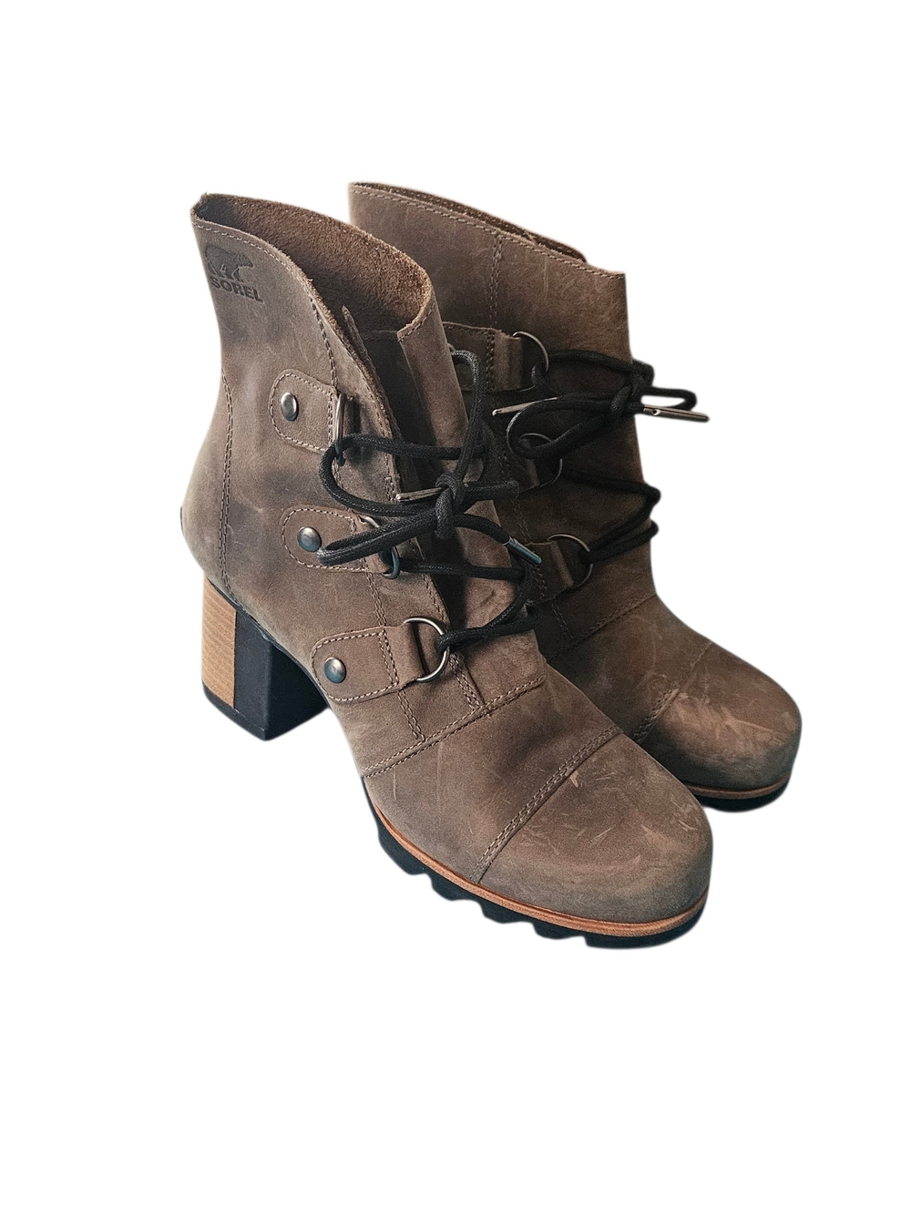 Sorel Addington Lace-Up Block Heel Combat Ankle Boots Size 7.5